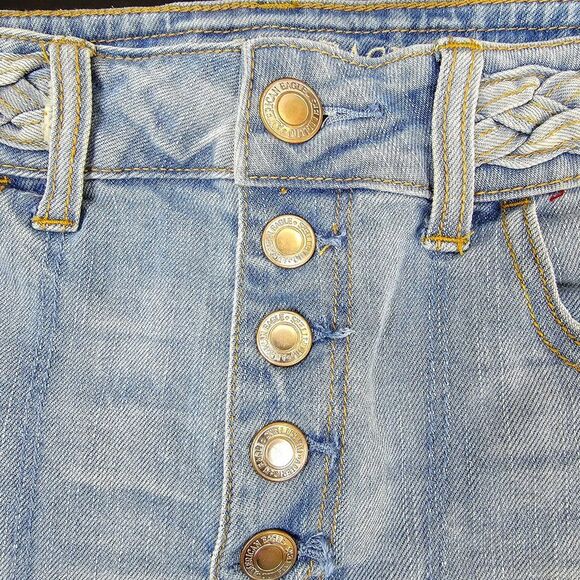 American Eagle Braid Detail Hi-Rise Shortie Denim Distressed Raw Hem Size 10 - Picture 3 of 5